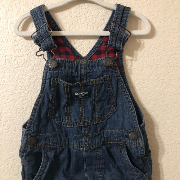 OshKosh B'Gosh Boys Worlds Best Overalls Lined w/Red Plaid - Size 2T - Picture 2 of 8